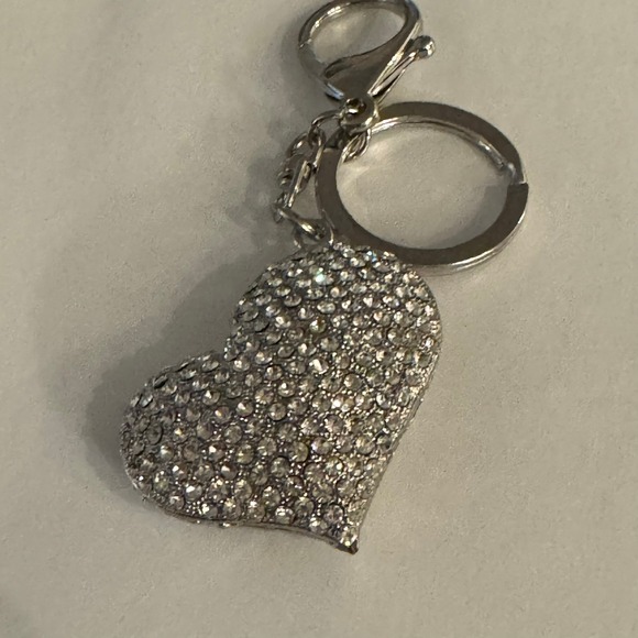 Rhinestone Heart Keychain Silver Tone Sparkly Bag Charm Accessory Gift - Picture 1 of 12